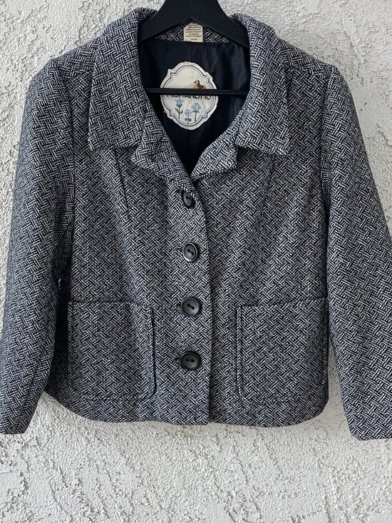 Nick & Mo Jackets & Blazers - Nick & Mo Wool Blend Herringbone Blazer Jacket Grey Black Tweed Poetcore M